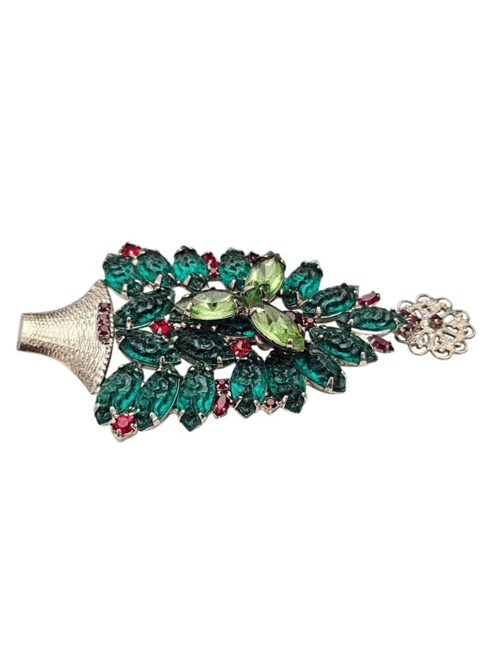 Green Rhinestone Christmas Tree Brooch Vintage Pin J841
